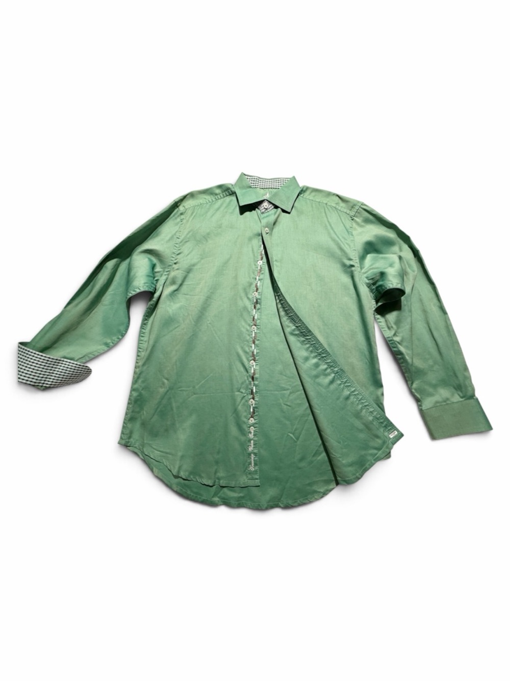 NWOT Robert Graham Men's XL Long Sleeve Shirt Sage Green Gingham Flip Cuff KWT